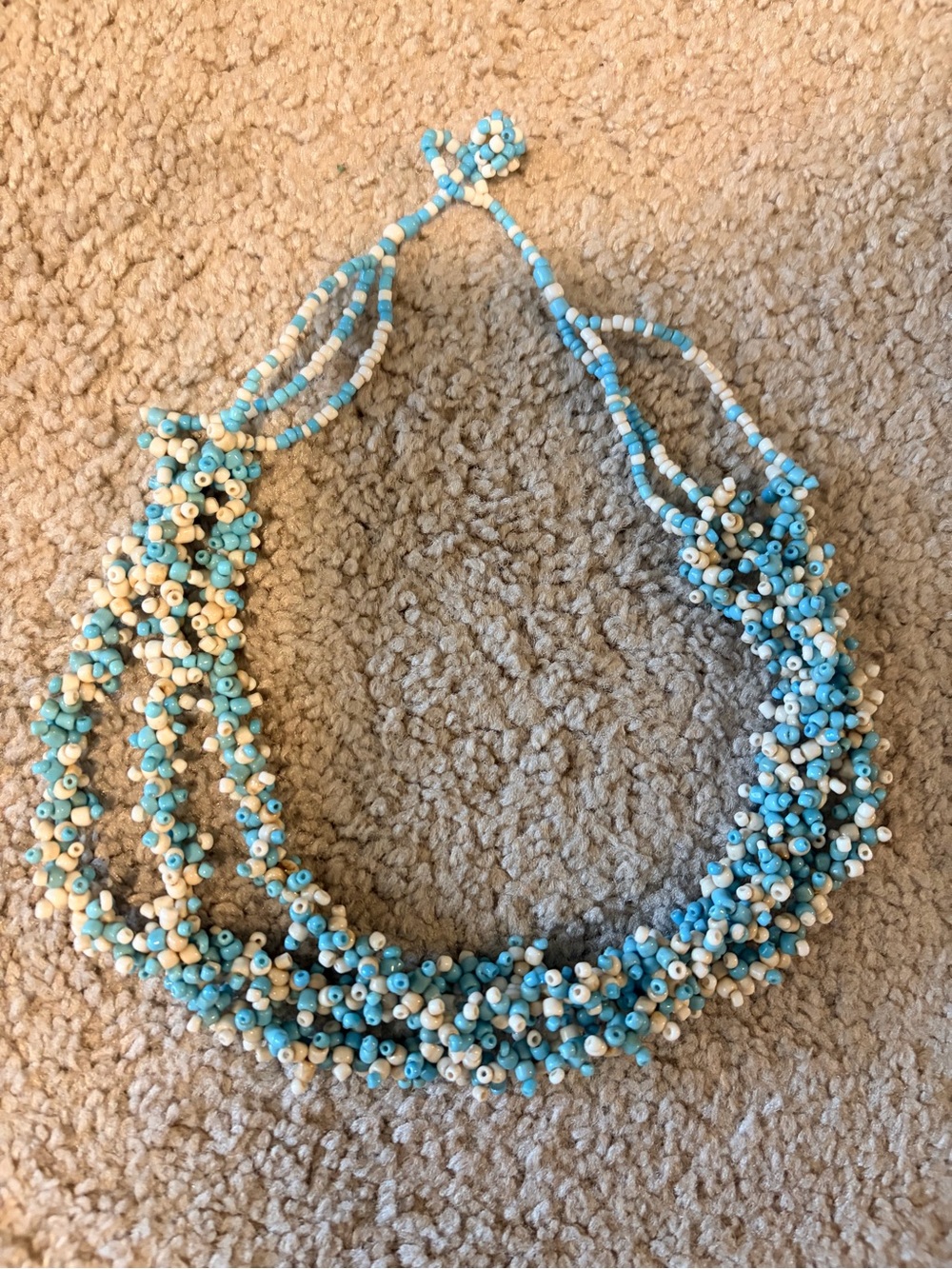 Vintage 90’s seed bead Turquoise & Cream Beaded Statement Necklace